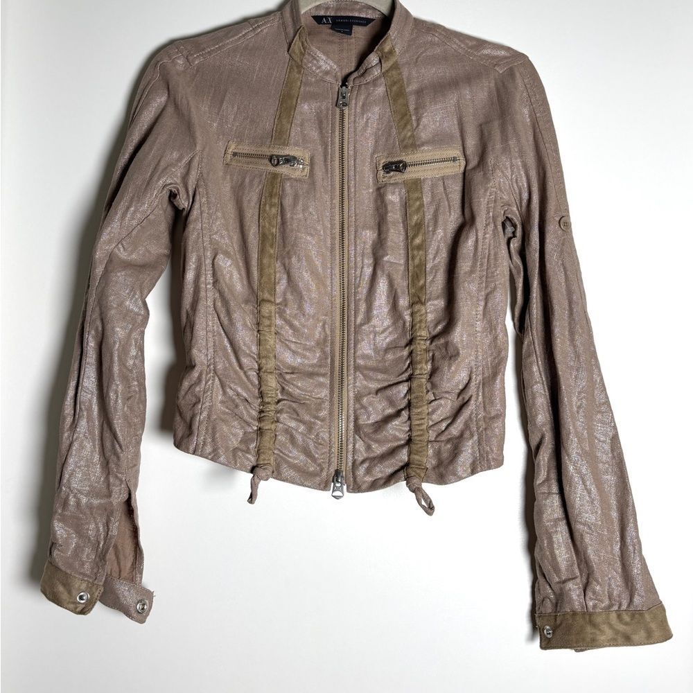 Vintage Armani Exchange Metallic Linen Jacket - Y2K Moto Style